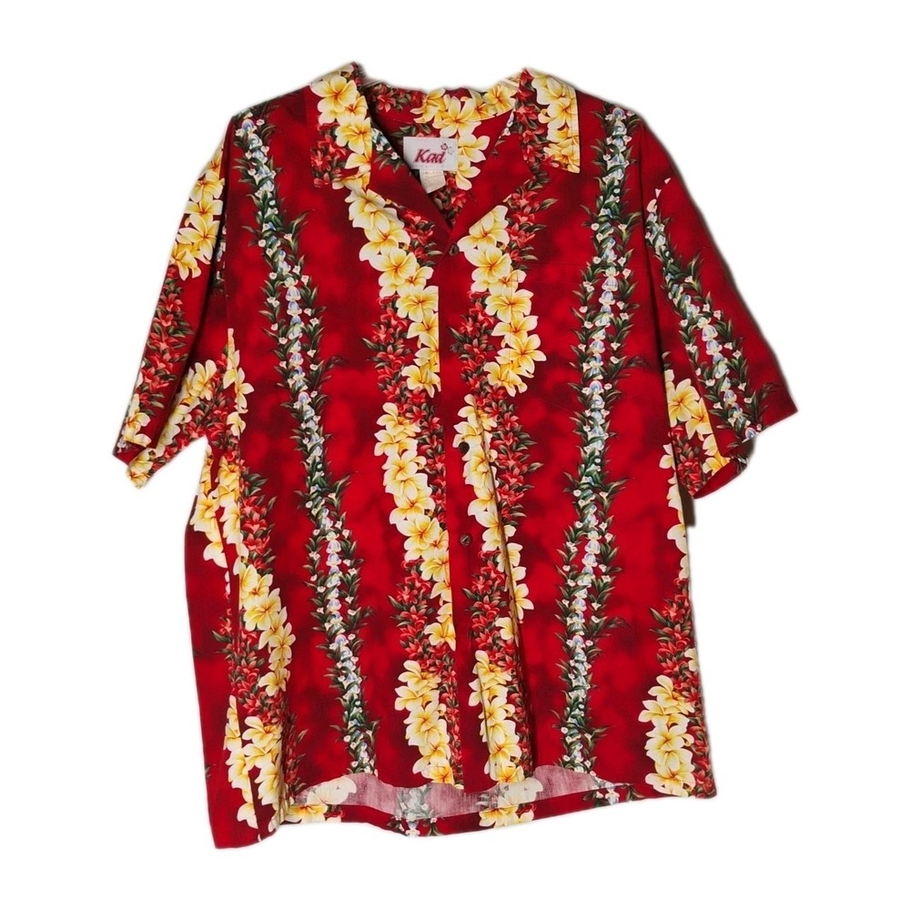 Kad Creations Mens 2XL Real‎ Hawaiian Vacation Shirt Red Floral